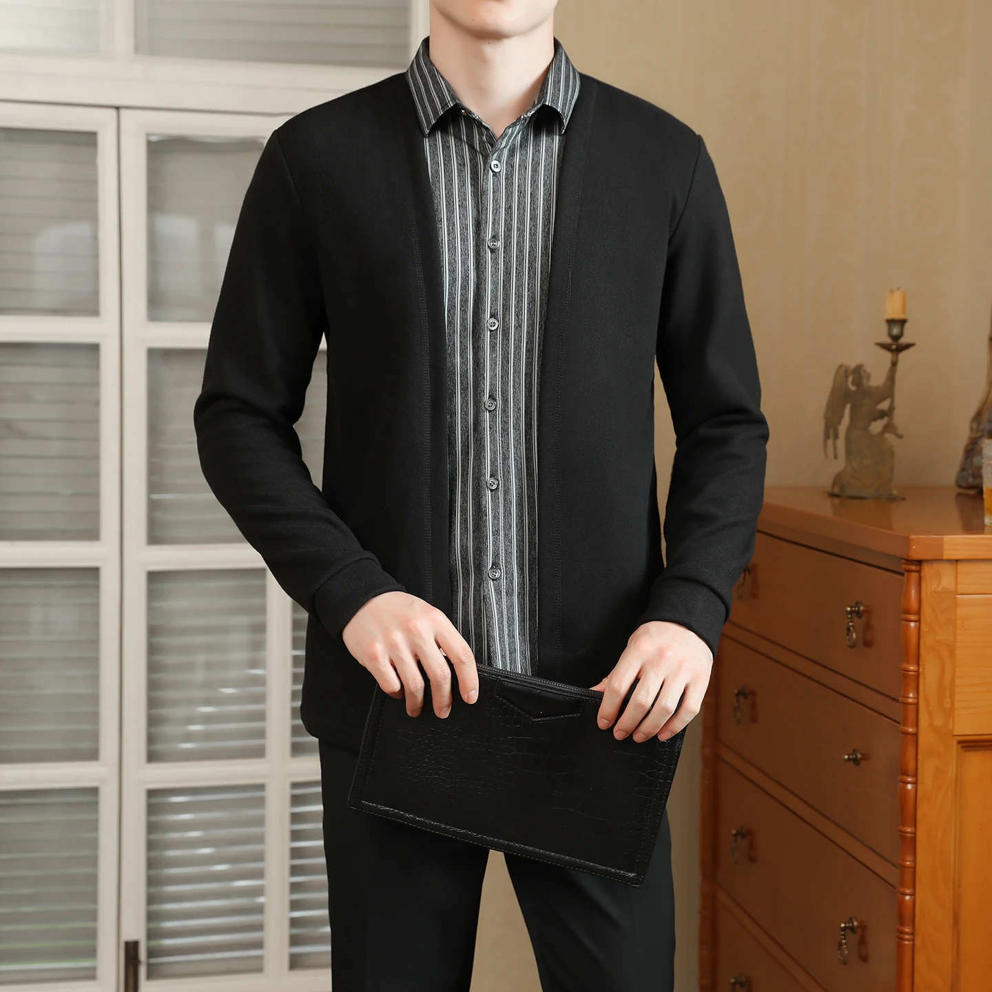 

Fashion Fake-2Pieces Sweater Man Clothing 2025 Business Formal Wear Slim Fit Men's Casual Sweaters Long Sleeve Knitted Pullovers