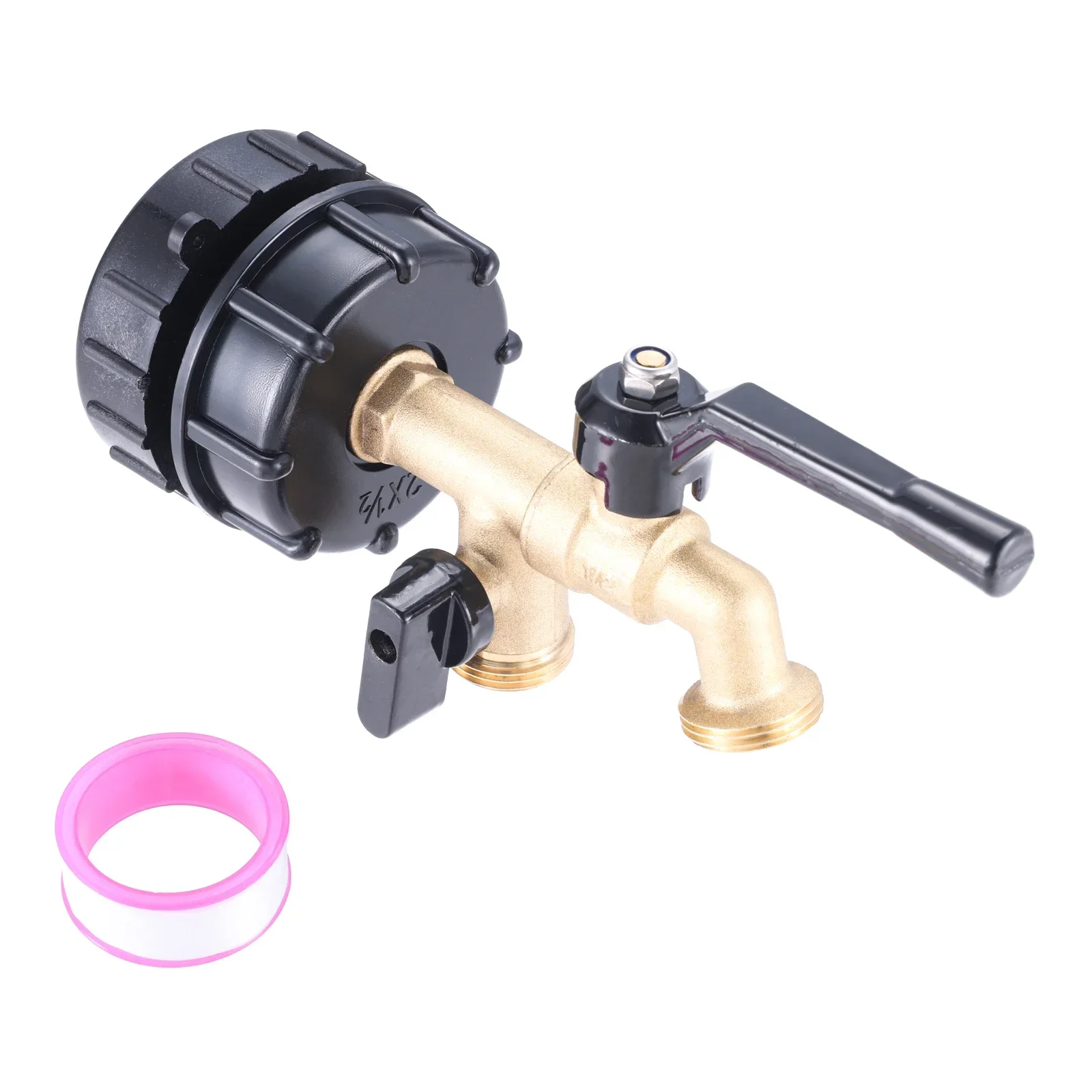 Tanque de água Faucet Latão com Fita S62 * 2, Fina Rosca IBC Tote Fitting, Jardim Mangueira Adaptador, 275, 330 Galão, 2-Extremidades