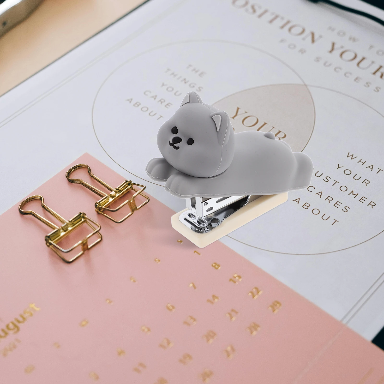 

Adorable Dog Shaped Stapler For Desk Portable Cartoon Office Supplies Desktop Stationery Accessories Kids Teachers Gray