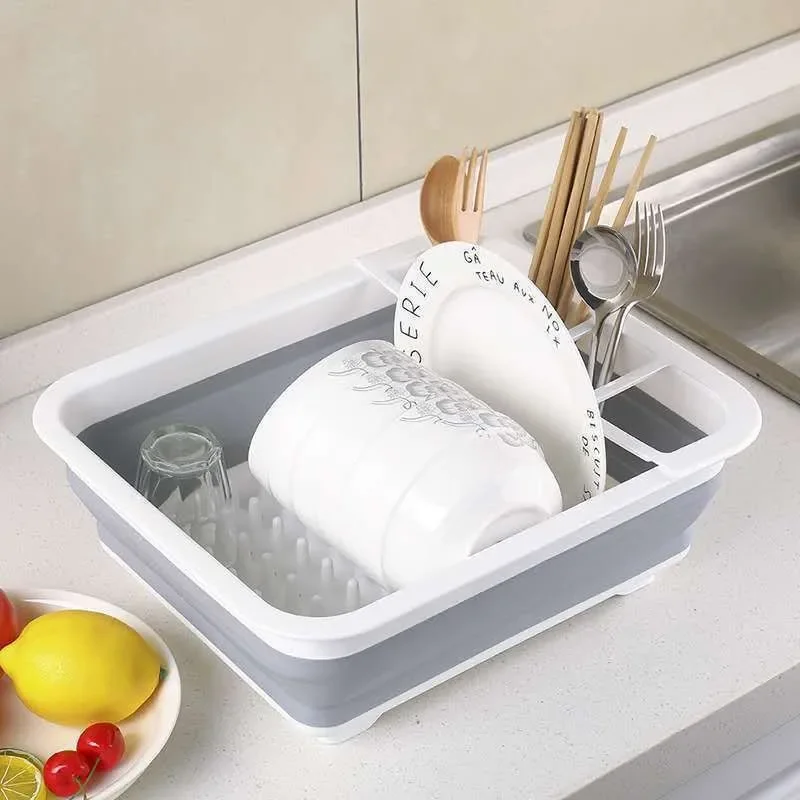 Dish Bowl Drainer Storage Rack Folding Draine Dinnerware Organizer Drainboard Dish Drying Rack Multifunctional KitchenCountertop