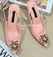 Pink Women 6cm High Heels Diamond Slingback Pumps Bling Rhinestone Floral Print Women Pumps Wedding Dress Pumps Zapatos Mujer