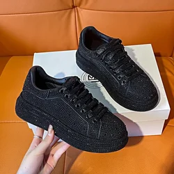 2026 New Luxury Women Platform Shoes rhinestones Thick-soled black Designer Shoes Shining Crystal Sneakers Trend Casual Sneakers