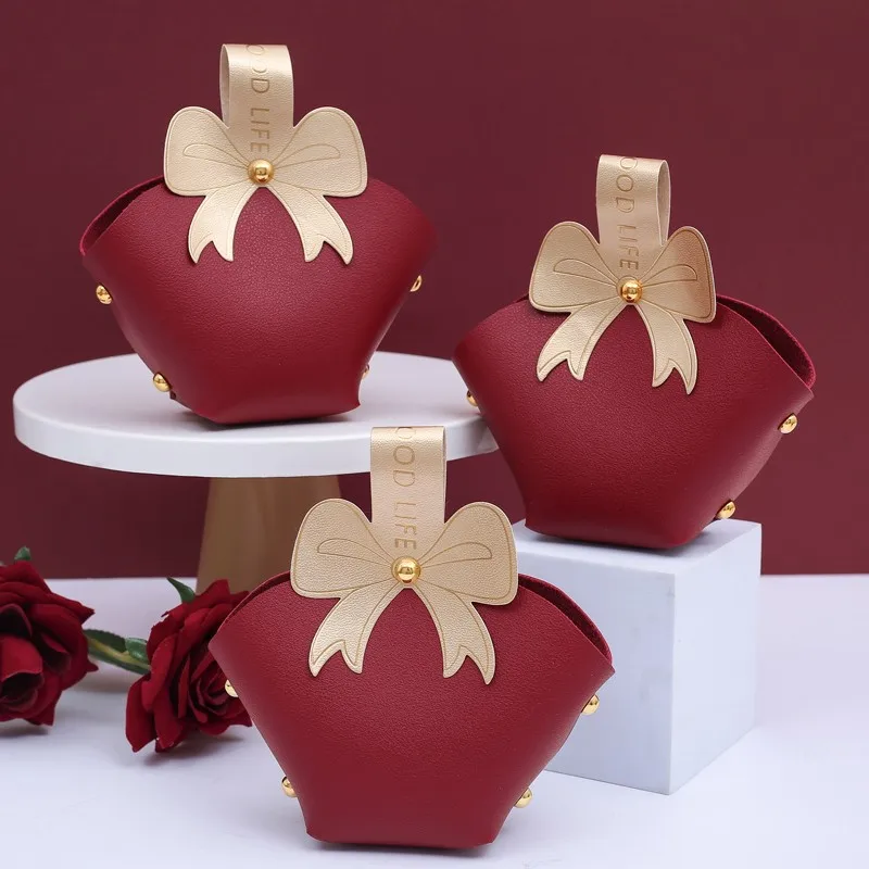 10 Pcs/Lot Creative New Bowknot Leather Portable Candy Box Holiday Small Gift Packaging Bag Easy to Assemble