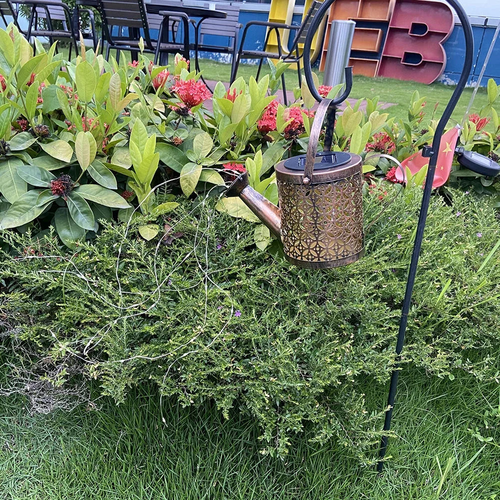 

Solar Watering Can Hanging Lantern Bracket Metal Support for Garden Water Sprinkle Art Lamp Stand Patio Yard Pathway LED Decor