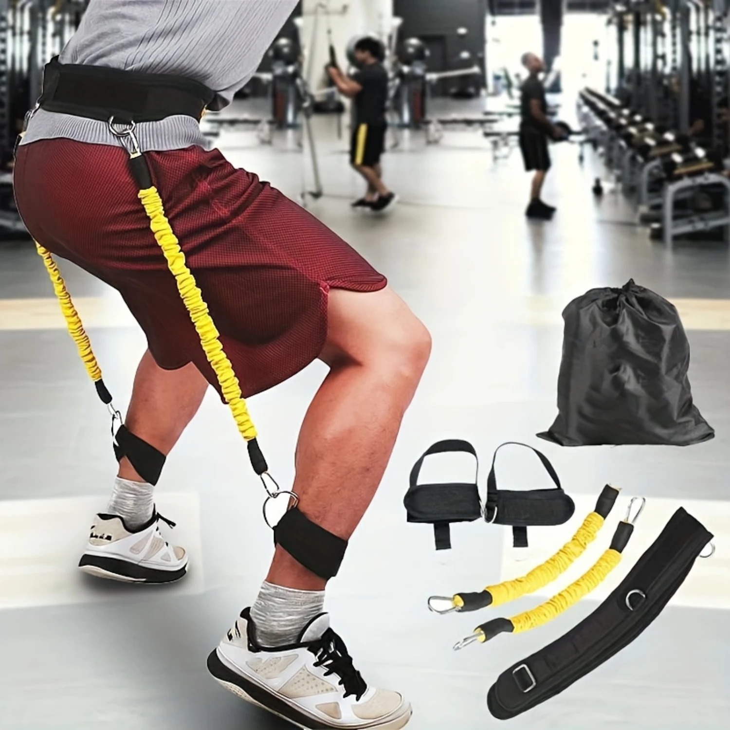 

5pcs/set, Resistance Bands With Ankle Straps And Belt, 30-70 Pounds Bounce Training Rope, For Full-Body Workout, Basketball, Ten