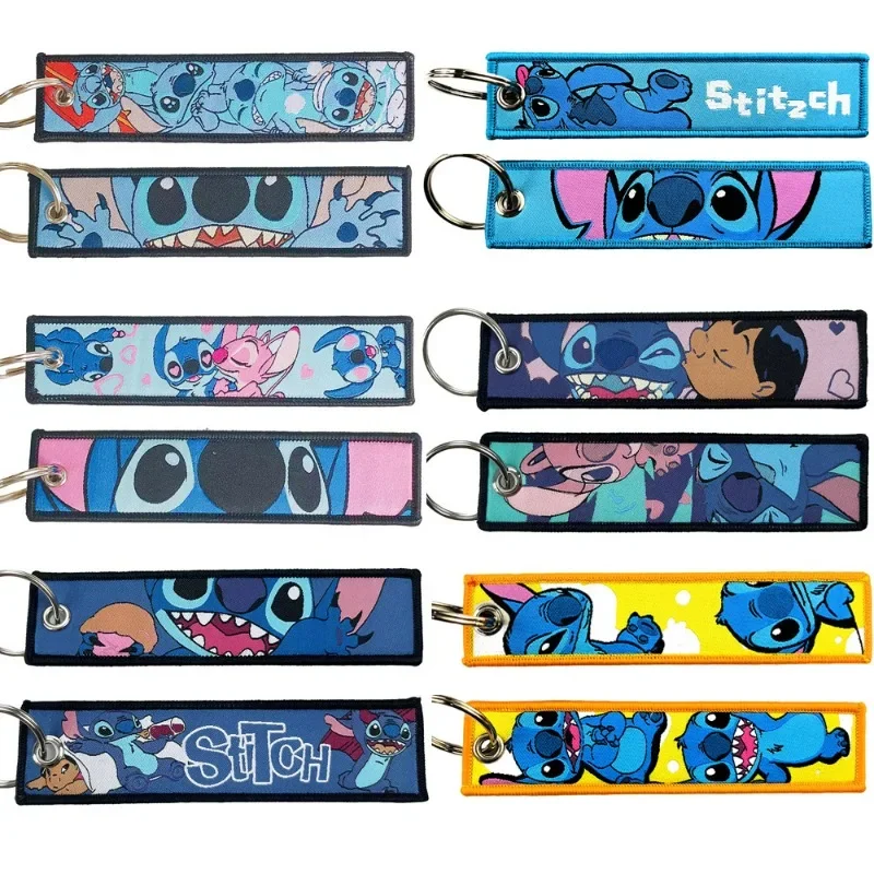 Disney Stitch Keychain Accessories Cartoon Stitch Mickey Mouse Winnie The Pooh Double-sided Embroidery Keychain Backpack Pendant