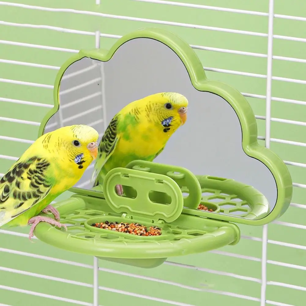 

Clouds Shape Bird Mirror With Perch Sturdy with Feeding Box Bird Perch Stand Save Space Bird Mirror Toy Rest Platform