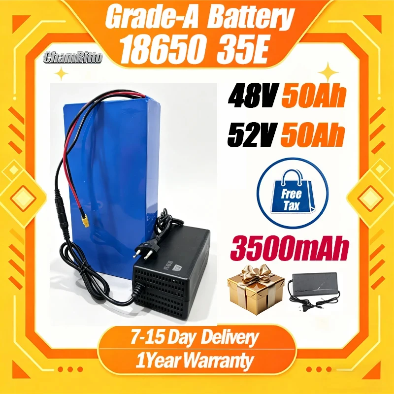 

48V 750W Electric Bike Scooter e bike cham rider 30AH 1500W Battery 20Ah 50AH 40Ah 35Ah Waterproof 60A BMS lithium Battery Pack
