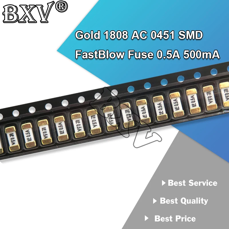 Ibuw Gold 1808 AC 0451 SMD Fast Blow Fuse 0.5A 500mA 1A 2A 3A 4A 5A 6.3A 8A 10A 12A 15A 500MA 750MA New Ultra-Rapid Fuses New