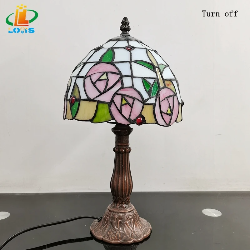 8-inch American Country Pink Rose Lucite Table Lamp Tiffany Style Wine Cooler Living Room Study Reading Lighting Fashion Gifts