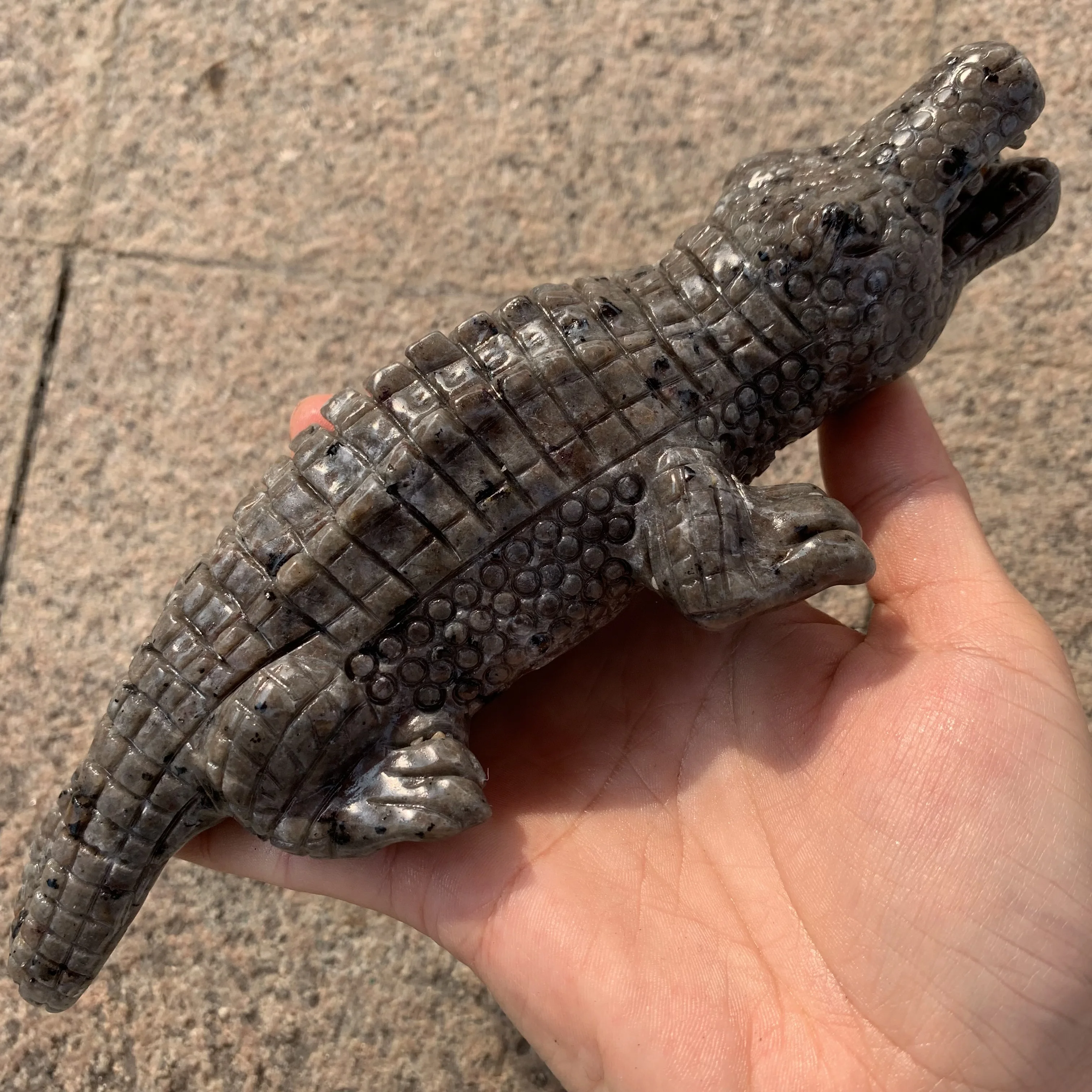 

Natural Yooperlite stone carved crocodile Sculpture statue Animal Decor Modern