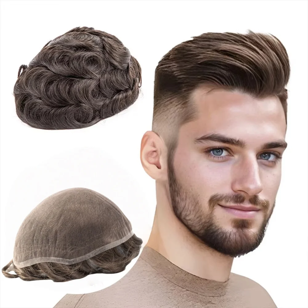 

10x8 French Full Lace Hair System for Men - Indian Remy Human Hair Glueless Toupee, Breathable Undetectable Replacement
