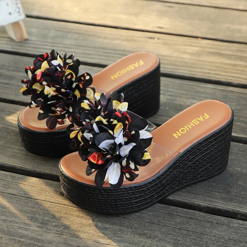 2025 جديد الصيف الشاطئ منصة النساء إسفين النعال يزين فراشة عقدة الصنادل النسائية قبقاب الشرائح النساء #6