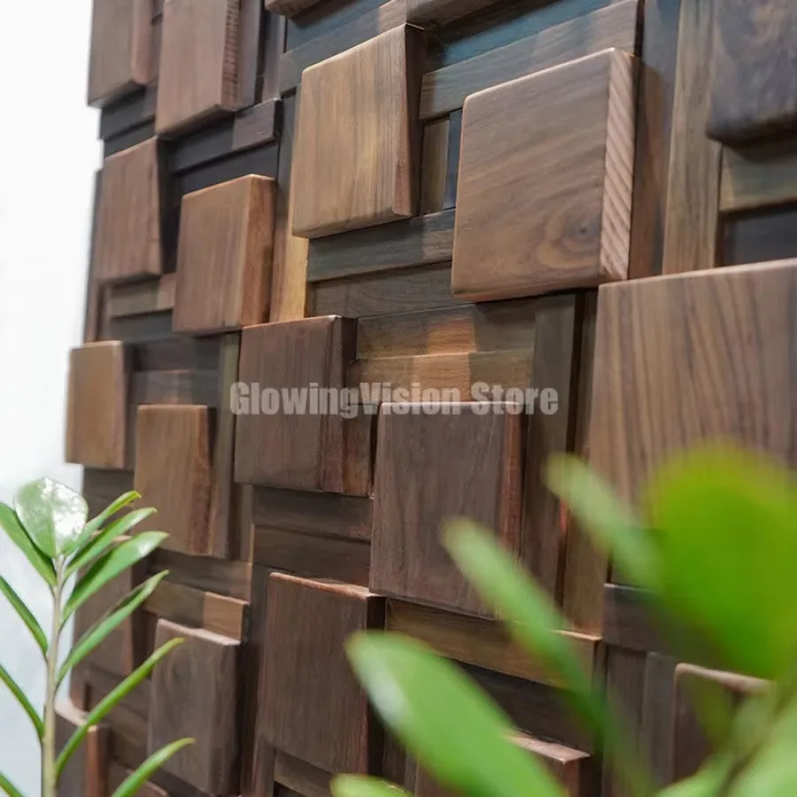 Black Walnut Log Solid Wood Mosaic Tile Square Mosaic Background Sofa TV Background Wall Decoration Art Acoustic Diffuser Panel