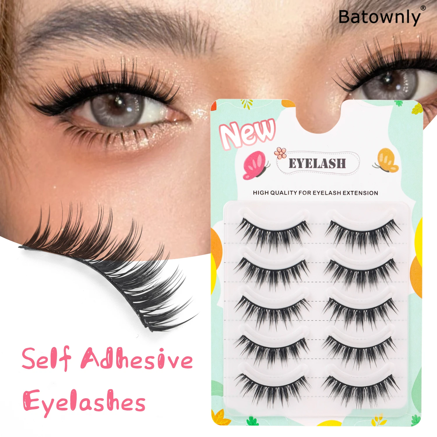 5 Paar Manga-Wimpernverdickung, Mirror Edition, nicht klebend, gepaarte falsche Wimpern, Vergrößerung, doppeltes Auge, selbstklebende falsche Wimpern
