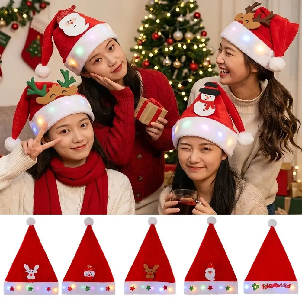 Flashing Ornament LED Light Christmas Hat Colored Lights Adjustable Elk Hat Soft Fabric Light Up Hat Xmas Gathering