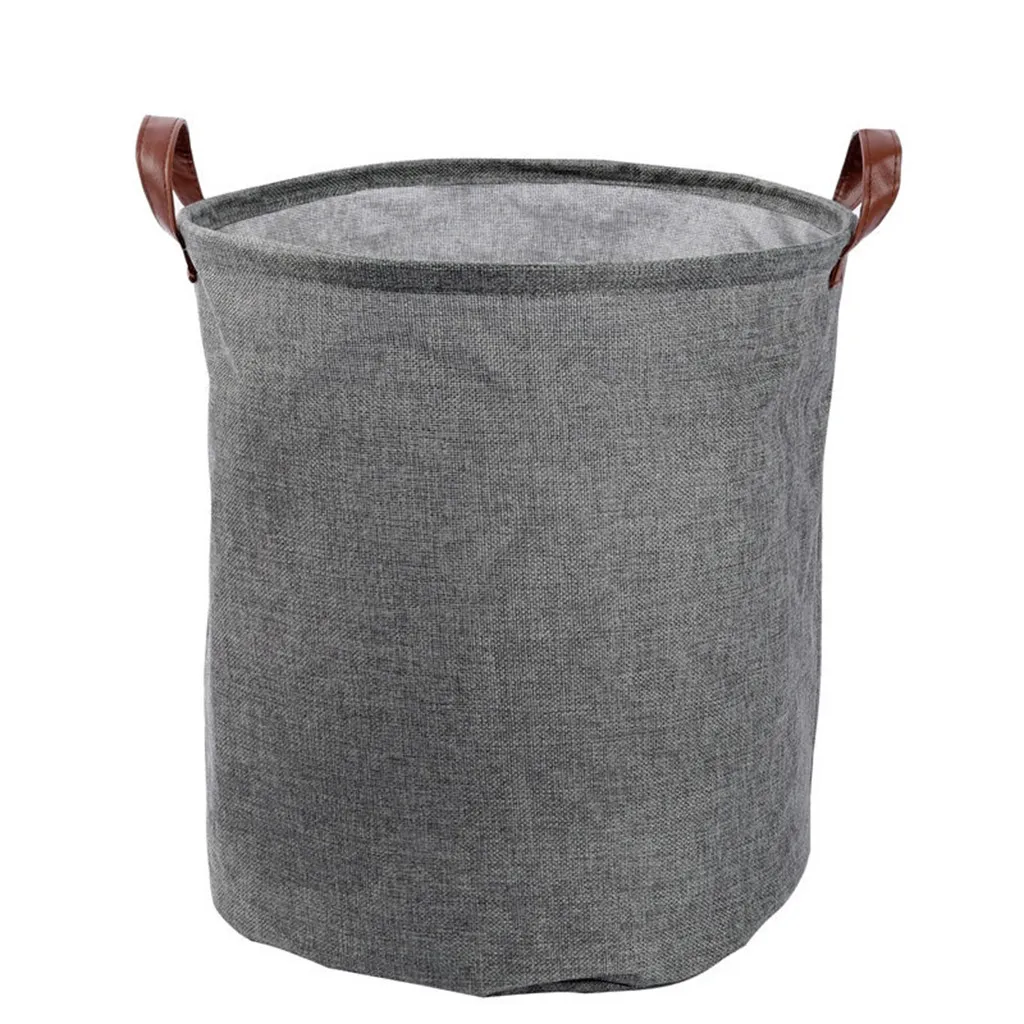 Laundry Basket Cotton Linen Waterproof Pe Coating Folding Storage Box Large Miscellaneous Toys Storage Bag With Handles 34x45cm