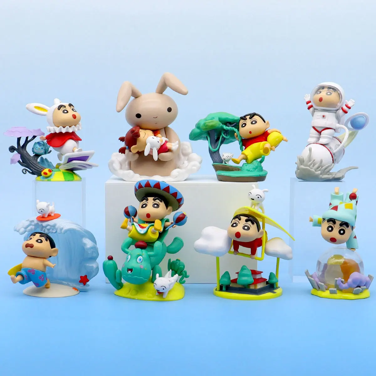 

8pcs/set 10CM New Anime Crayon Shin-chan Cos series scenes Q Version kawaii Action Figure PVC Model Toys doll collect Gifts
