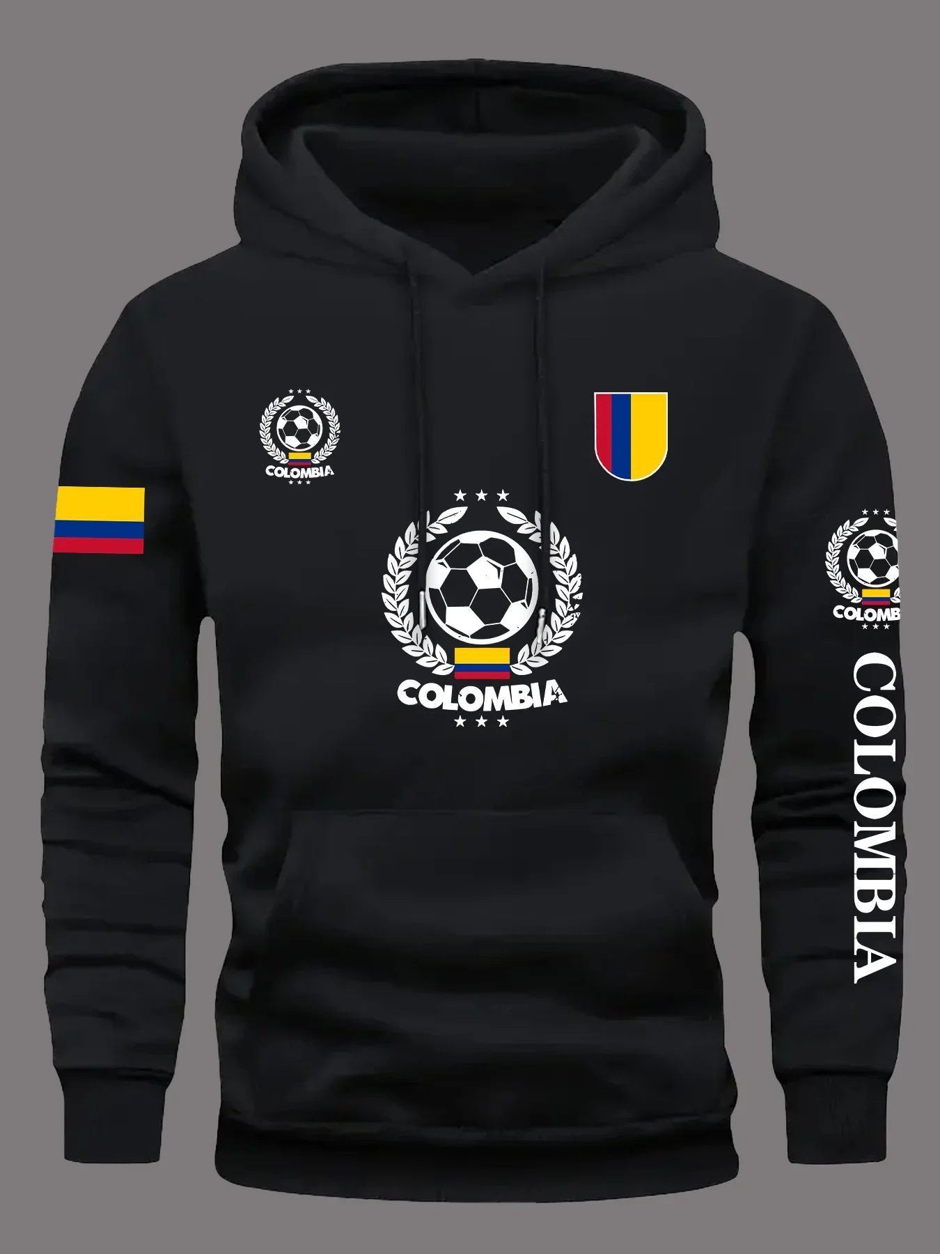Men's Colombia National Team Graphic Hoodie - Vibrant Red Soccer Pullover with Emblem Loose Fit Casual Sweatshirt Machine