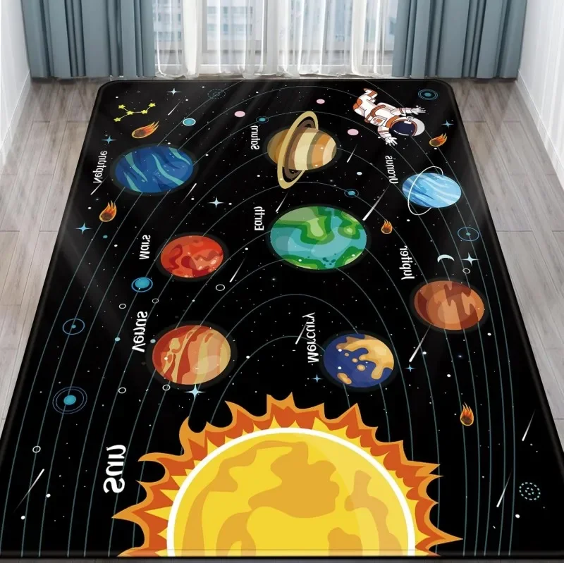 Outer Space Kids Rug for Playroom Solar System Educational Rug Kids Floor Mat Kids Rug Play Carpet for Children Playroom