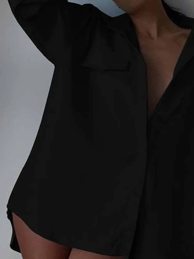 

Casual Solid Single Breasted Shirts Fashion Lapel Lady Commute Loose Blouse Autumn New Irregular Women's Simple Long Sleeve Tops