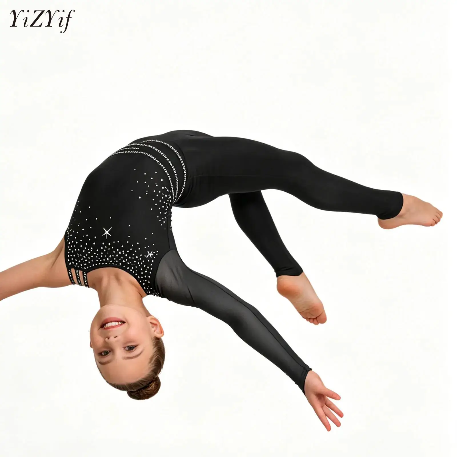 

Kids Girls Rhythmic Gymnastics Jersey Body Suit Artistic Figure Skating Costume Ballet Full Body Overalls Ballet Tights Jumpsuit