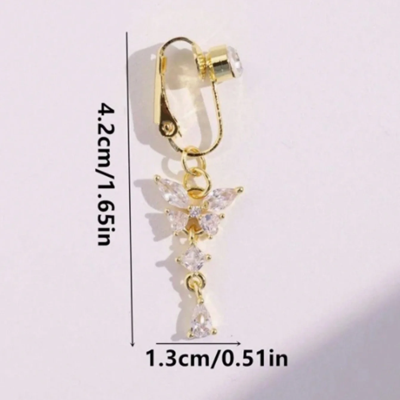 1pc Women\'s Cubic Zirconia Pendant Clip On Navel Rings, No Piercing Belly Button Jewelry