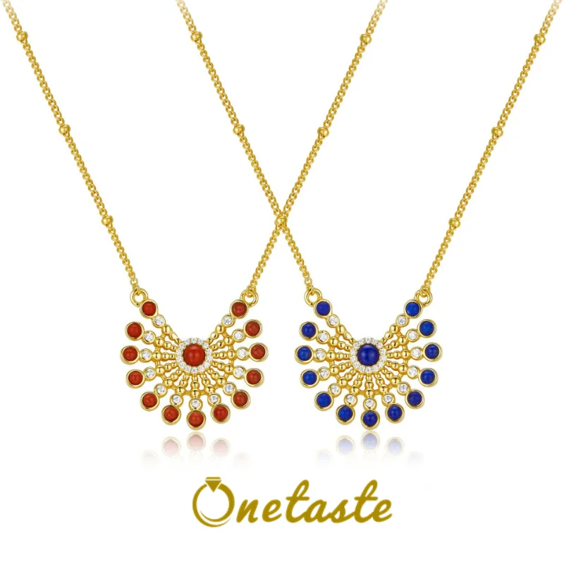 

Red Agate Lapis Lazuli 925 Silver Peacock Feather Women's Necklaces Luxury Gold Plated Natural Stone Zircon Choker Necklaces