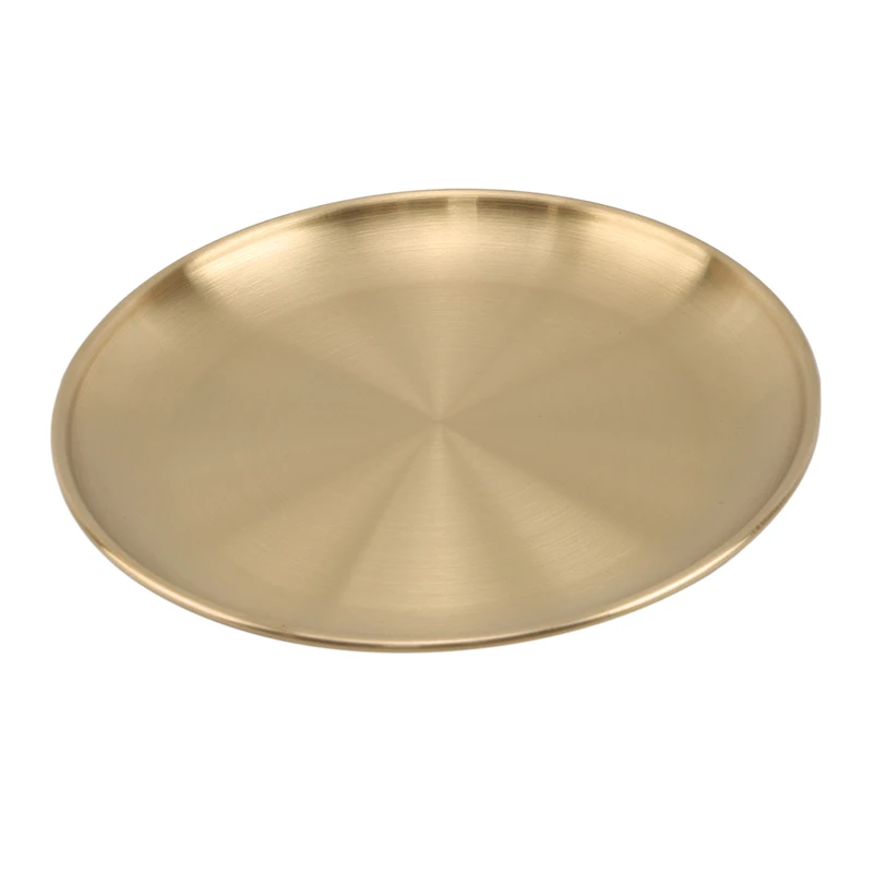 Golden Stainless Steel Storage Tray Luxurious Brass Gold Round Plate Fruit Cake Steak Snack Kitchen Metal Storage tableware Dish