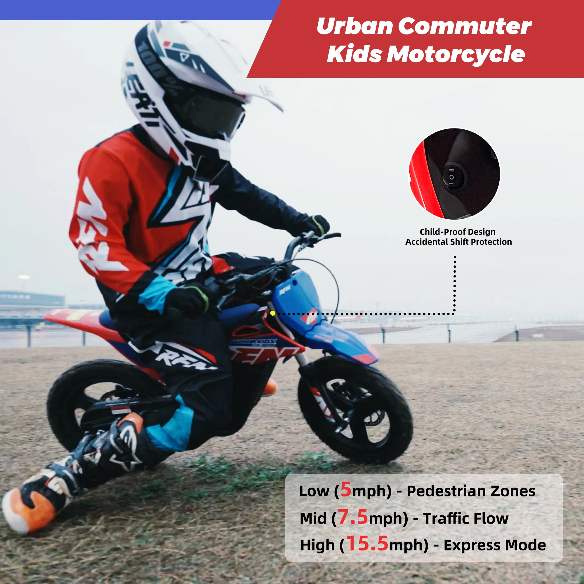 Vélo tout-terrain électrique RFN Warrior Kids E500 |   Moto tout-terrain 36V 400W pour enfants |   3 vitesses, portée de 11,2 milles, âgés de 3 à 6 ans