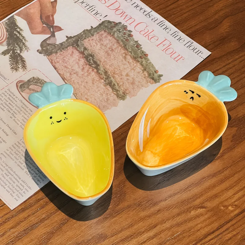 

Cartoon Carrot Shape Creative Plates Ceramic Dipping Dish Household Vinegar Soy Sauce Plate Seasoning Dishes Tableware Kitchen