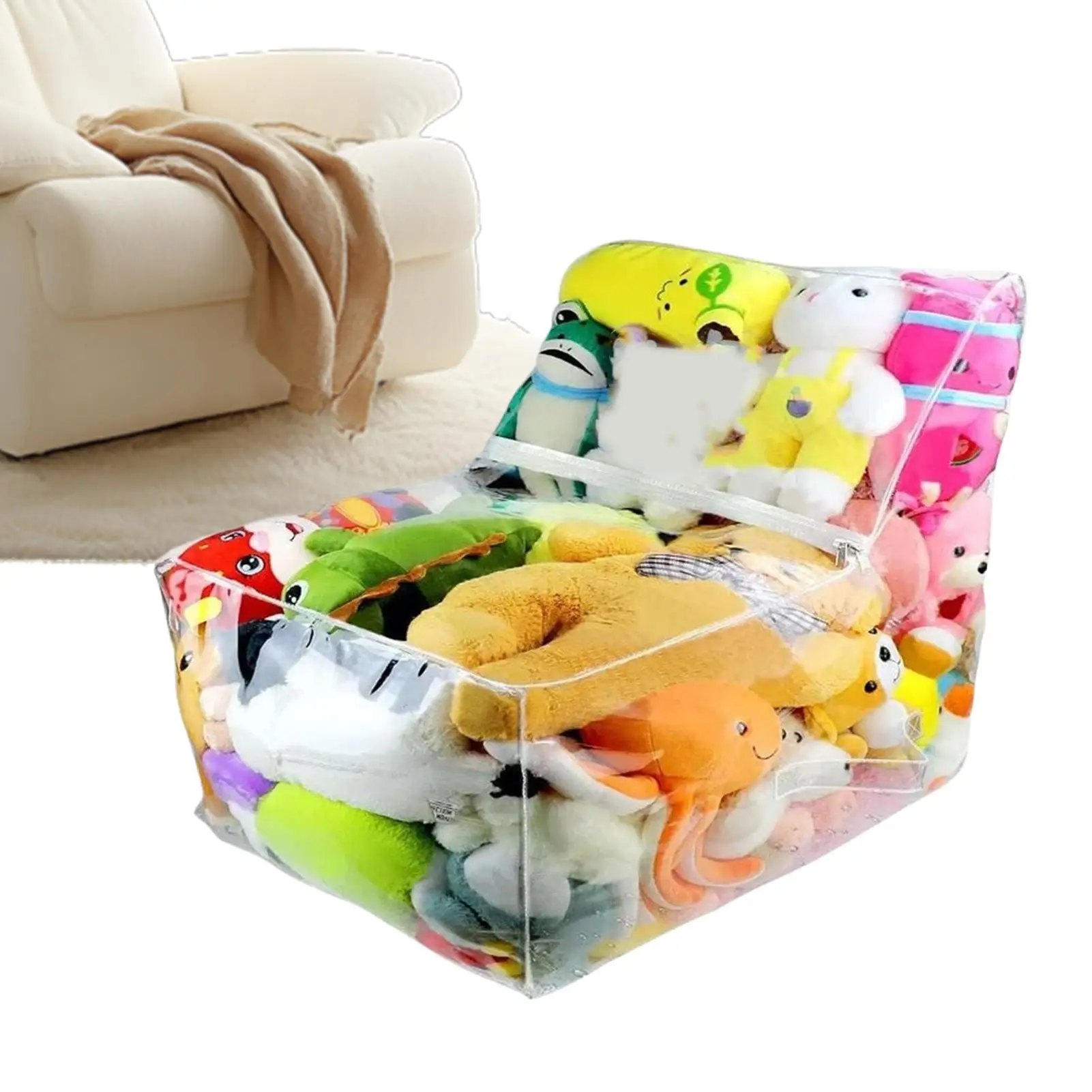 Stuffed Animal Storage Chair Transparent Design Extra Large Waterproof Beanbag Chair Cover Plush Toys Storage With Zippers For
