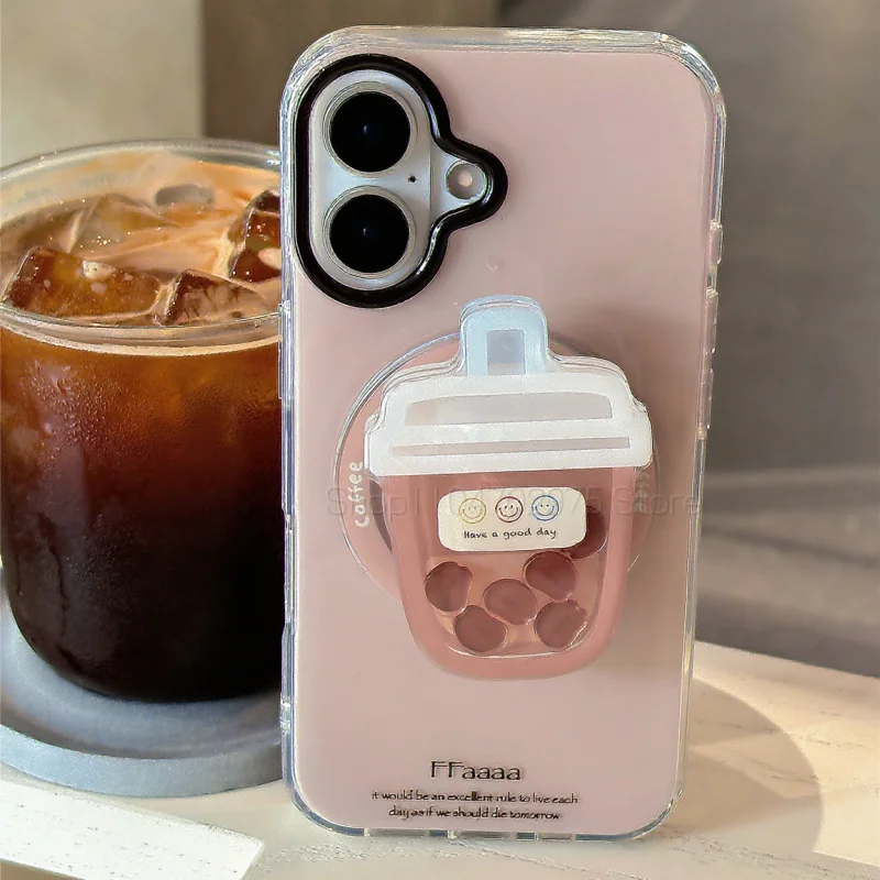 Cute Cartoon Milk Tea Cup Quicksand Shake for Magsafe Griptok Holder Phone Finger Ring Stand Support for IPhone 15 Girl Bracket view 6