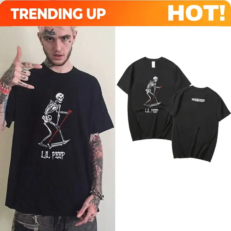 Rapper Lil Peep Same Graphic T Shirt Skull Print T-shirts Men Women Hip Hop Vintage Oversized Tshirt Male O-collar Cotton Tees
