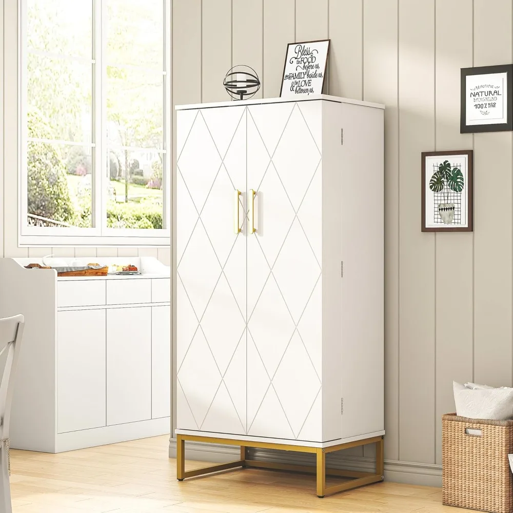 خزائن مخزن مقاس 51 بوصة، خزانة تخزين مخزن المطبخ بيضاء قائمة بذاتها مع أرفف قابلة للتعديل، خزانة تخزين لخزائن البوفيه