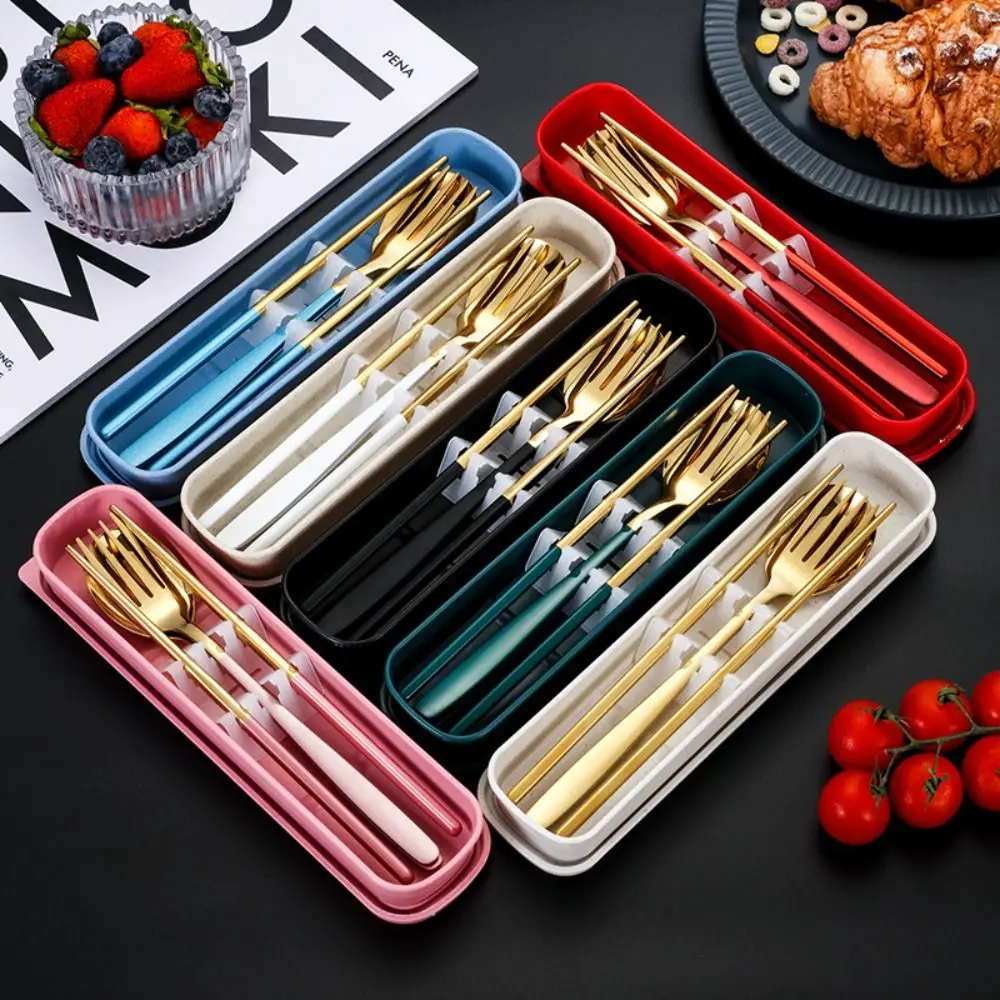 Set di posate in acciaio inossidabile 304 con custodia in stile coreano Set di stoviglie portatili servizi di stoviglie da cucina per la scuola di casa