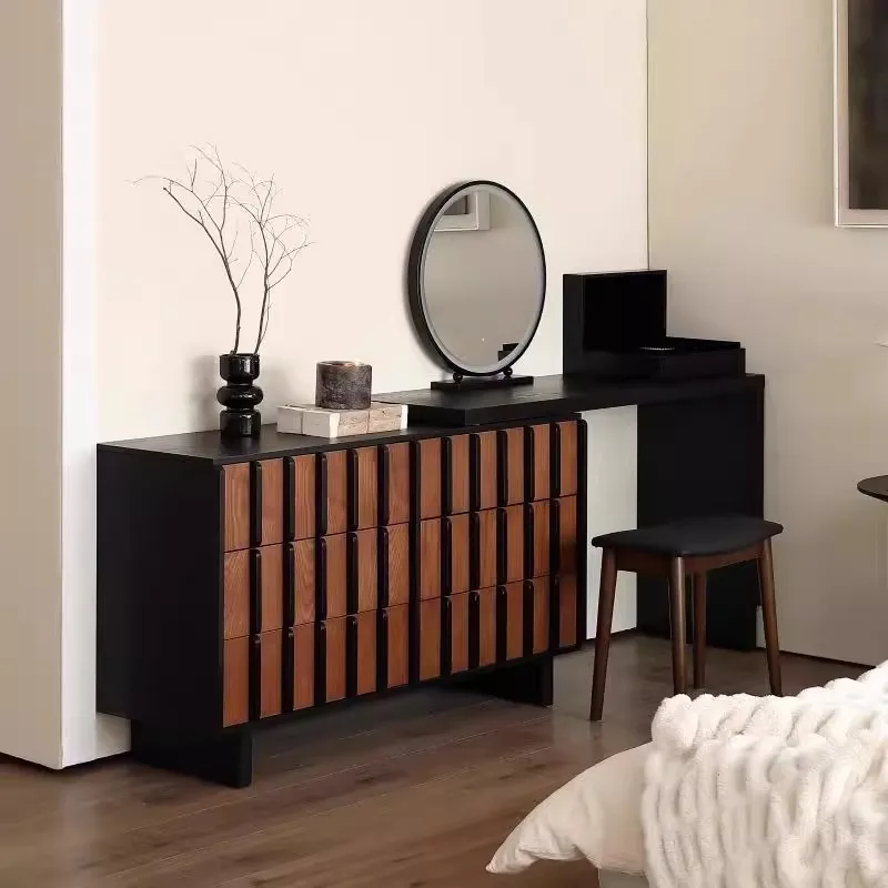 Dresser, chest, integrated bedroom, multi-functional retractable corner storage cabinet, modern simplicity, wooden makeup