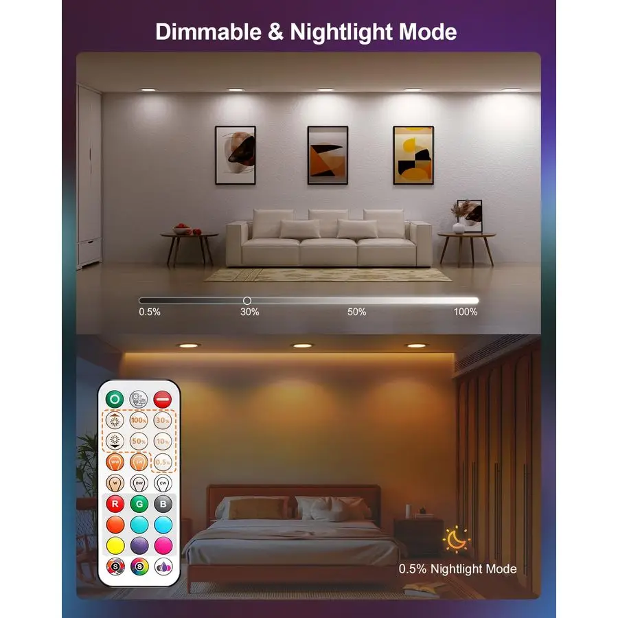 إضاءة مجوفة 6 بوصة RGBCW أضواء سقف مجوفة 16 وات 1500 لومن مع صندوق وصلات أمبير وجهاز تحكم عن بعد LED Di #3