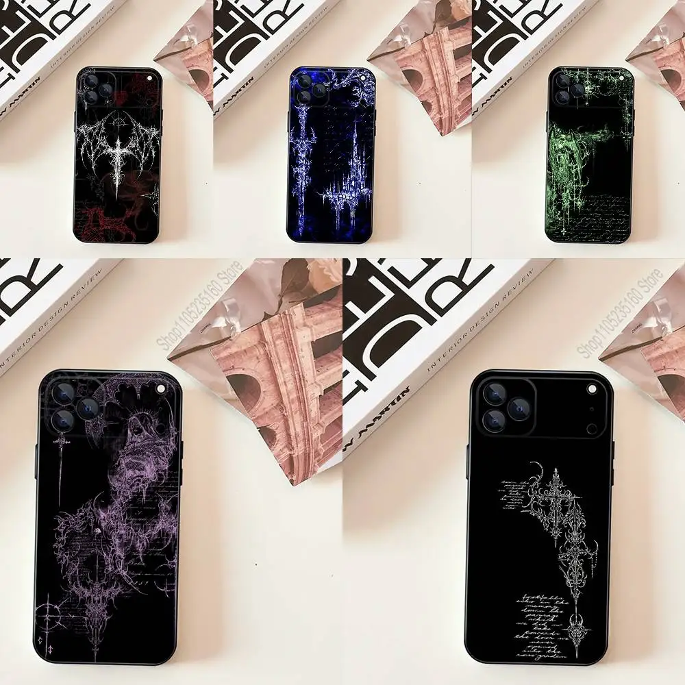 

G-Gothic Cyber Sigil Cross Phone Case For iPhone 11,12,13,14,15,16,17,Pro,Max,Plus,E,SE4,Air,Mini Black Soft Cover