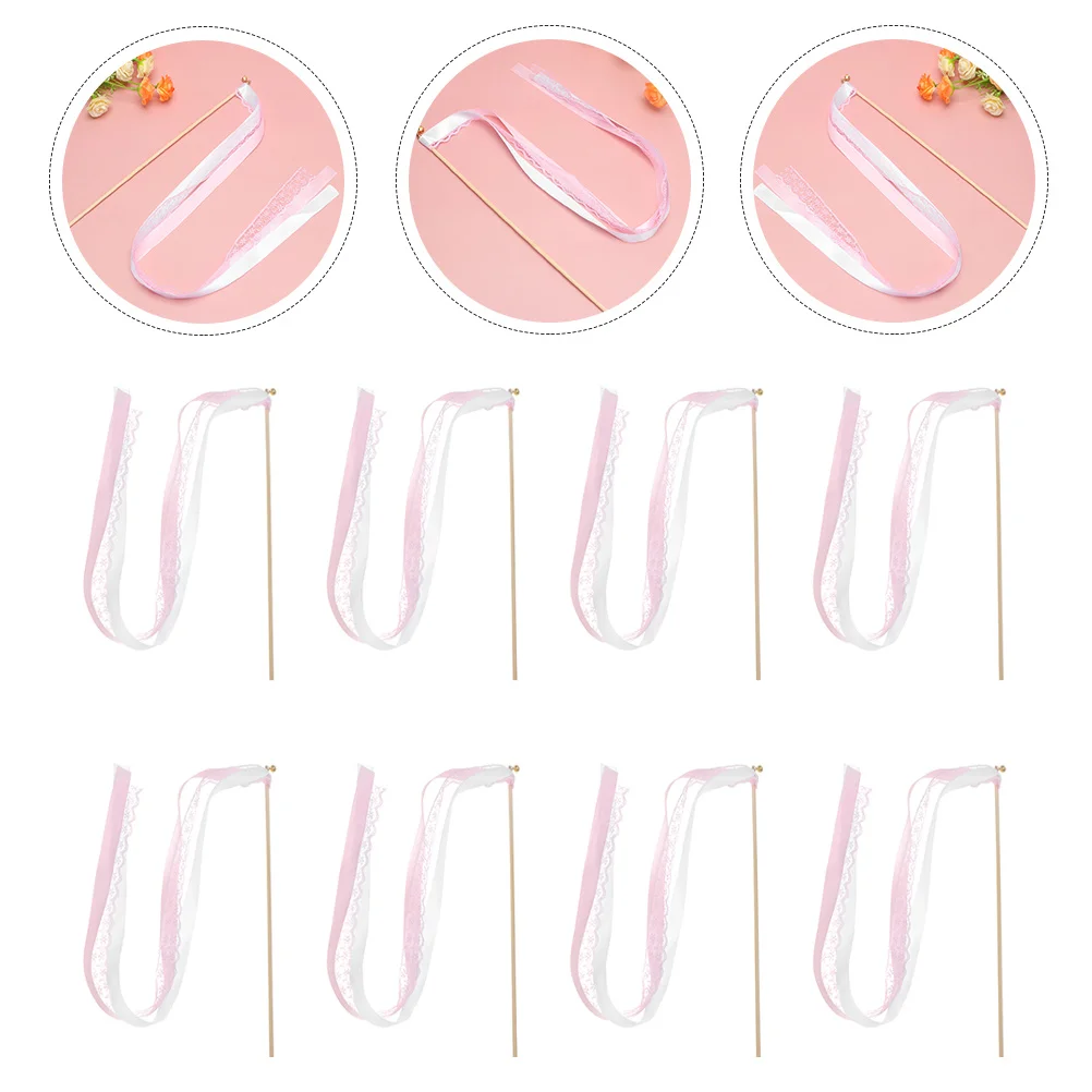 

8Pcs Wedding Ribbon Sticks Fairy Wands Lace Material Bright Colors Themed Parties Dancing Christmas Birthday Celebration