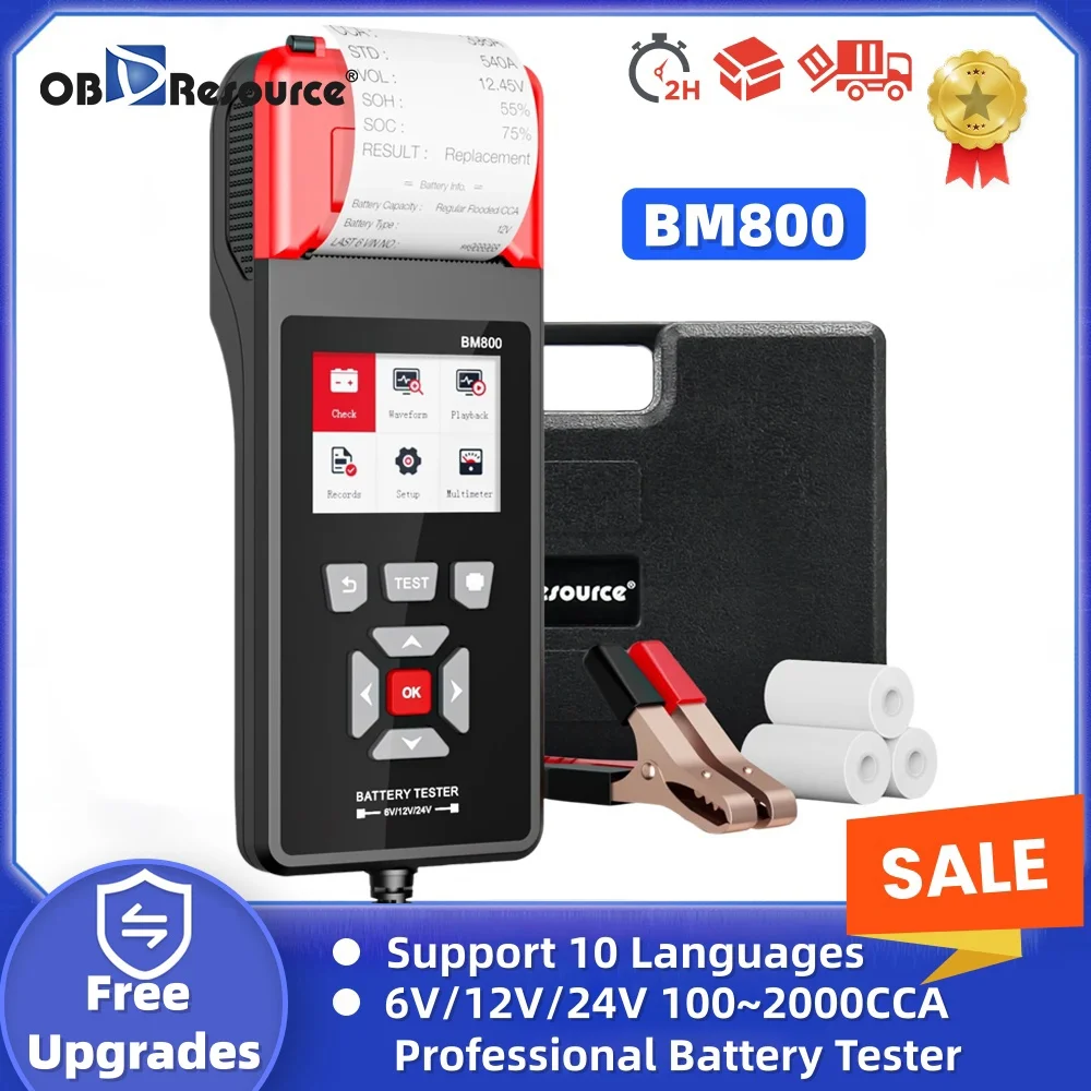 

BM800 6V/12V/24V Car Battery Tester with Print Function 100-2000 CCA Auto Battery Analyzer Professional Diagnostic Scanner Tool