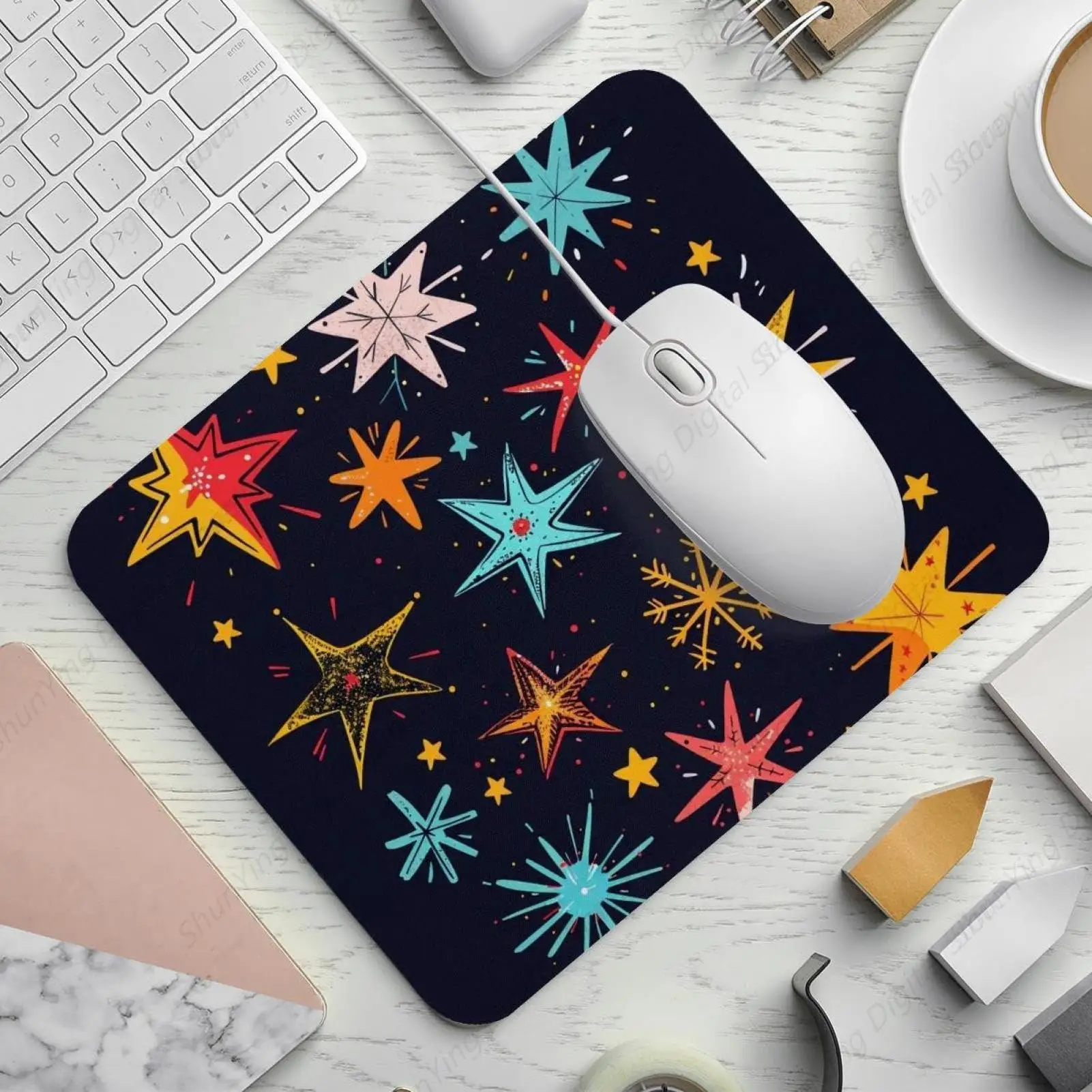 Anti Slip Rubber Mouse Pad Used For Gaming Office Laptops Various Star Spark And Snowflake Pattern Mouse Pads 25*30cm