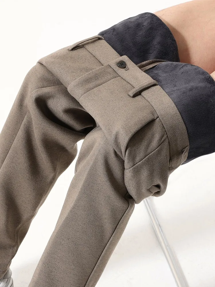 

Мужские шерстяные твидовые брюки премиум-класса, утолщенные, не требующие глажки, деловые, осенне-зимние, прямого кроя, модные, укороченные