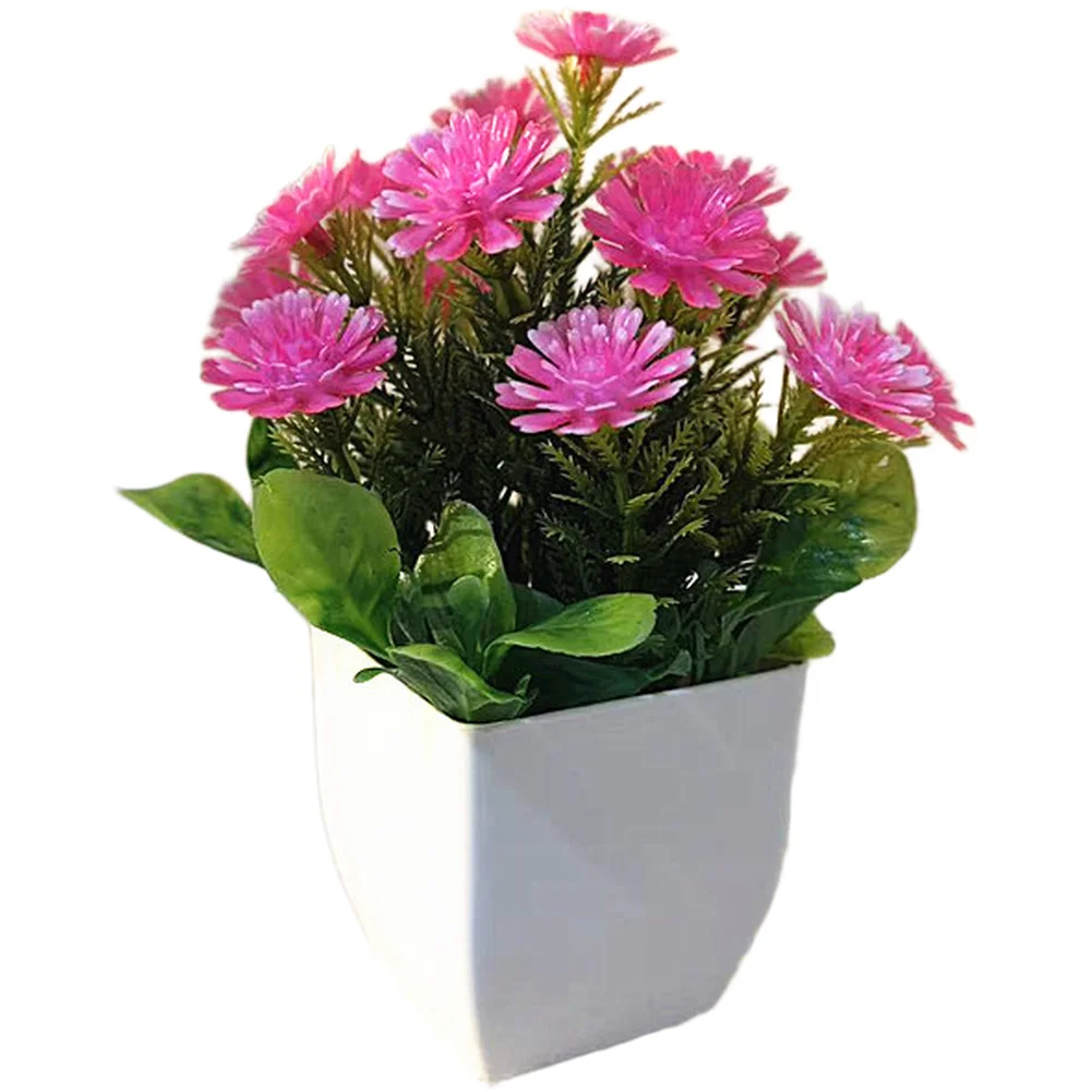 Sun Chrysanthemum Daisy Artificial Flower in Square Pot for Indoor Desktop Table Living Room Decor 17cm x 12cm