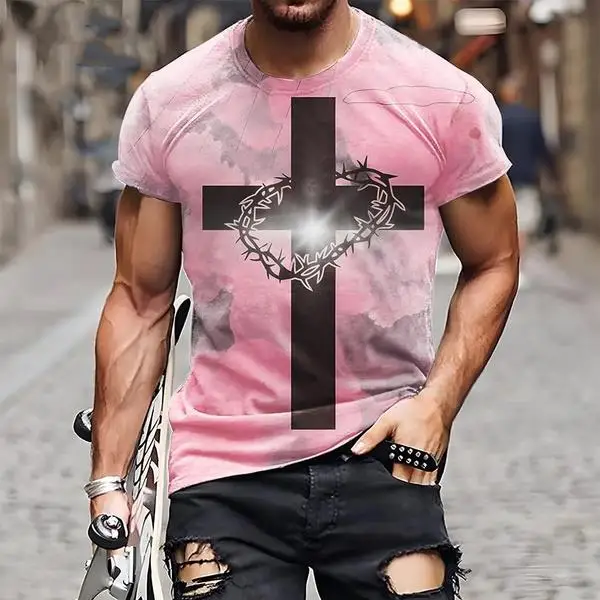 Summer Men T-shirt Fashion Christian Jesus Cross 3D Printed T Shirt Casual Short-sleeve Cool Tee Tops