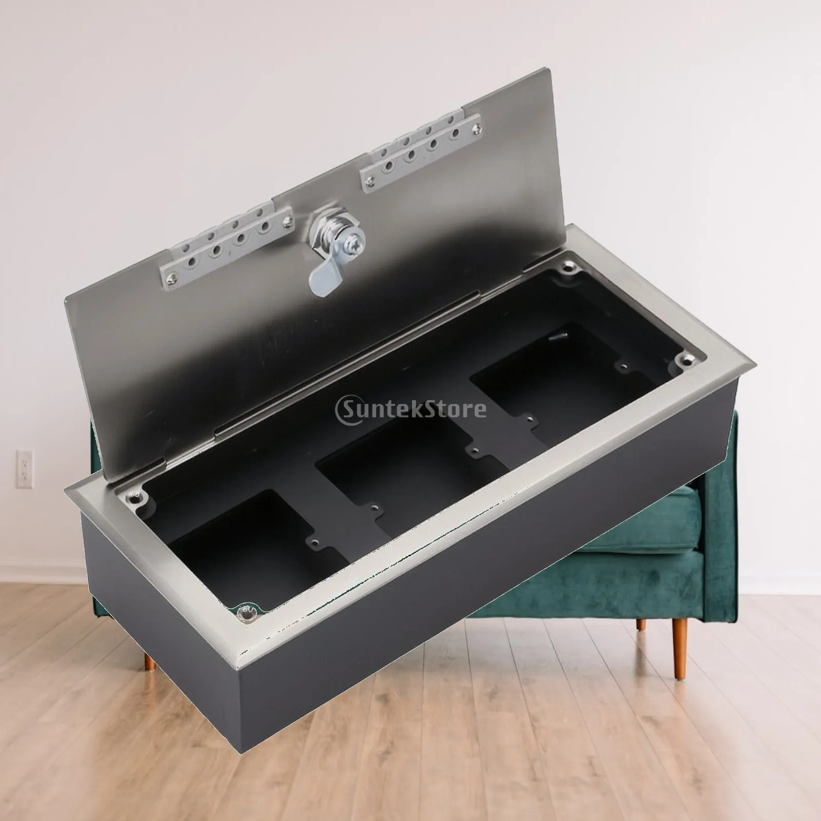 Stainless Steel Recessed Current Outlet Box Hinged Lid Waterproof Socket Cover with Cable Pass Through for Conference Tables