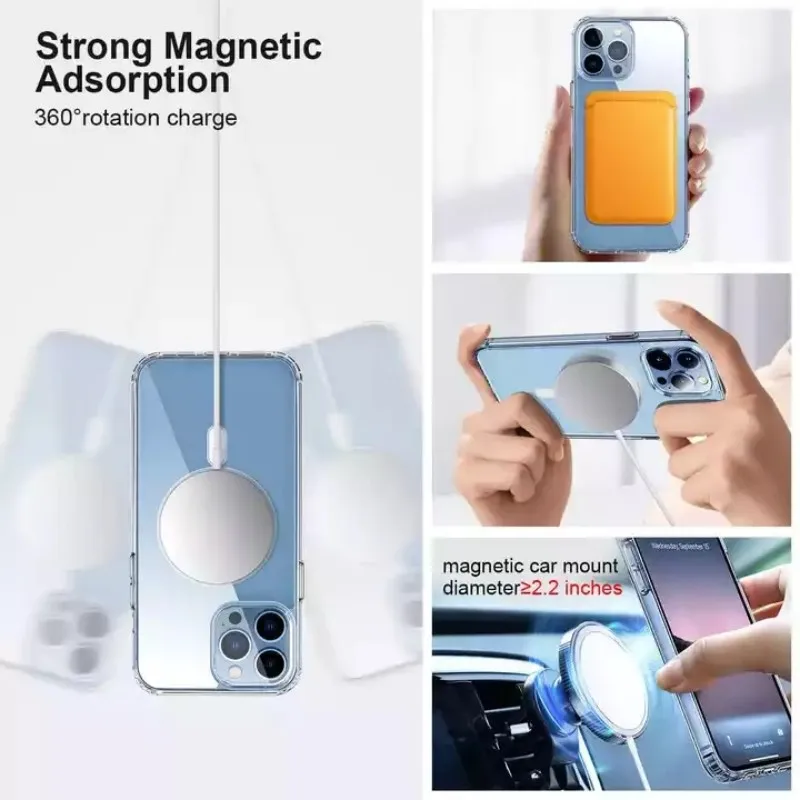 Original For Magsafe Magnetic Wireless Charging Case For iPhone 14 15 13 12 11 Pro Max Mini XS XR 7 8 Plus SE 2020 Acrylic Cover