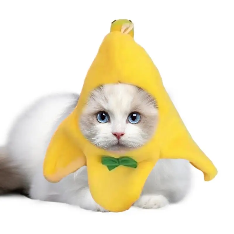 Cat Costume Banana Hat Adorable Pet Headwear Hood Cat Caps Funny Cosplay Prop Halloween Apparel for Small Dogs Kitten Cats