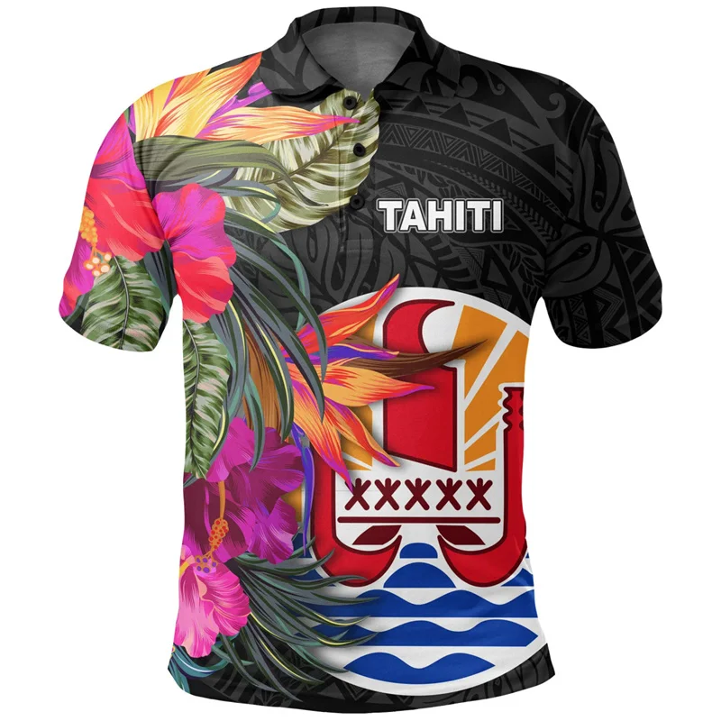 Polo de Tahiti con estampado 3d para hombre, camiseta de manga corta con solapa, botones sueltos, patrón polinesiano Hawaiano, moda de verano