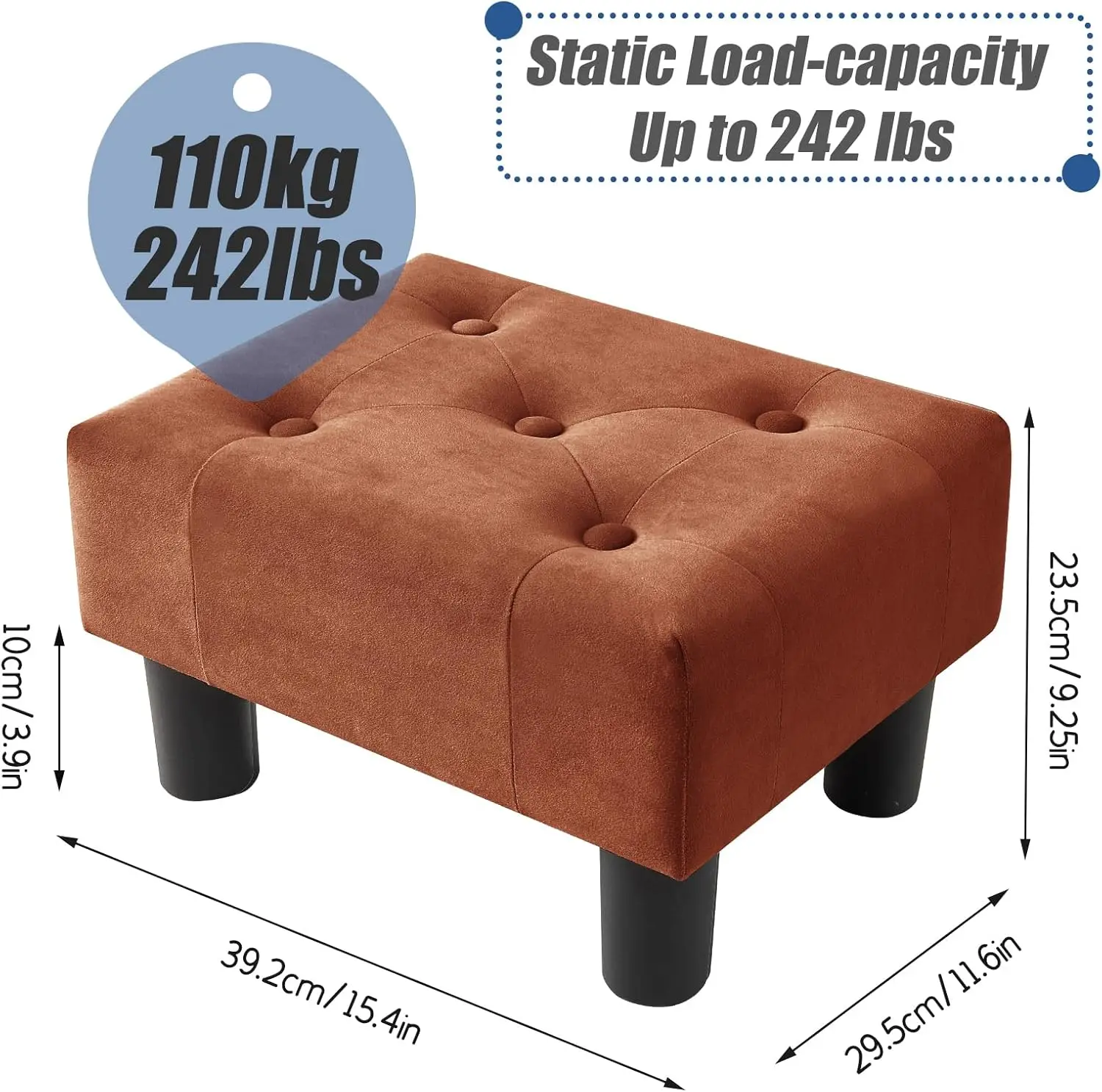 

Small Foot Stool, Velvet Foot Stools With Legs, Stable Small Footstool For Living Room, Brown